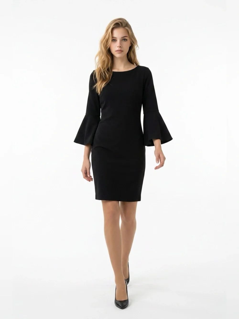 Calvin Klein Black Bell-Sleeve Sheath Mini Dress